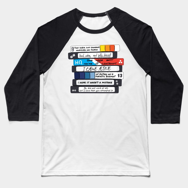 "Title of Your Sex Tape!" -- Front/Back Design Reversed [stacked] Baseball T-Shirt by MortalMerch